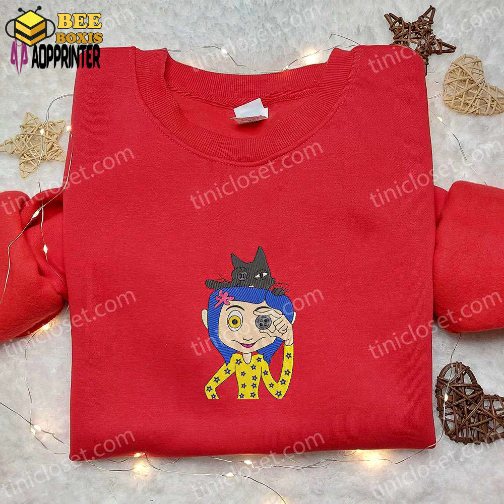 Coraline button eye & cat embroidered sweatshirt: best halloween gift ideas