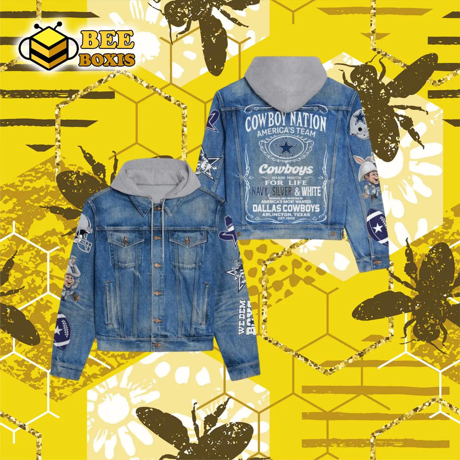 Cowboy nation america team cowboys dallas cowboys hooded denim jacket.png