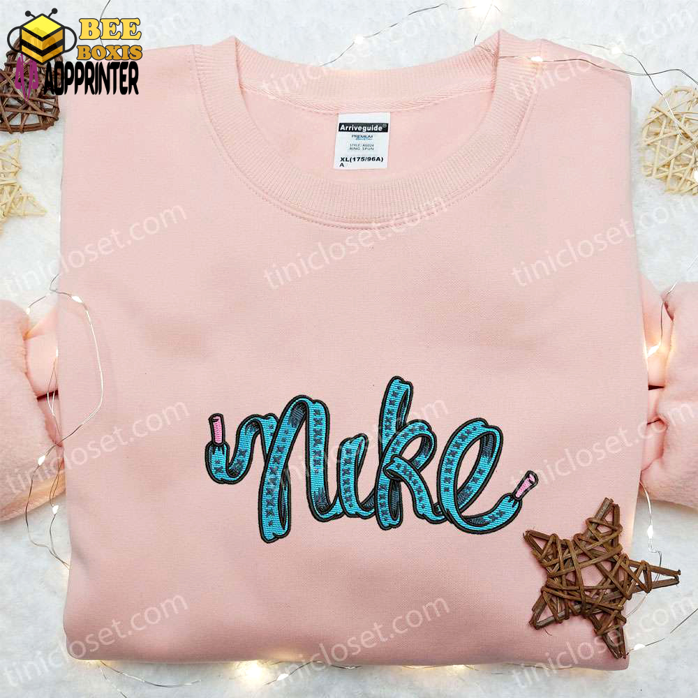 Custom nike embroidered hoodie – shoelace x nike inspired sweatshirt