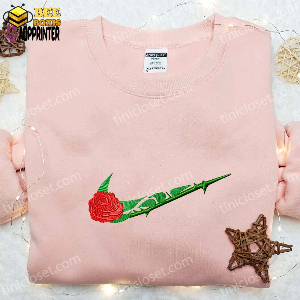 Custom rose flower x swoosh embroidered shirt sweatshirt & hoodie: nike inspired