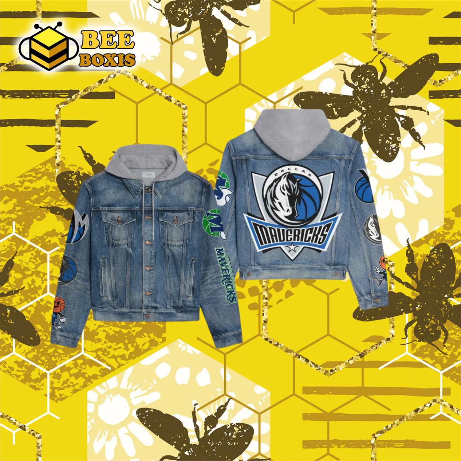 Dallas mavericks mavericks mascot design hooded denim jacket.png