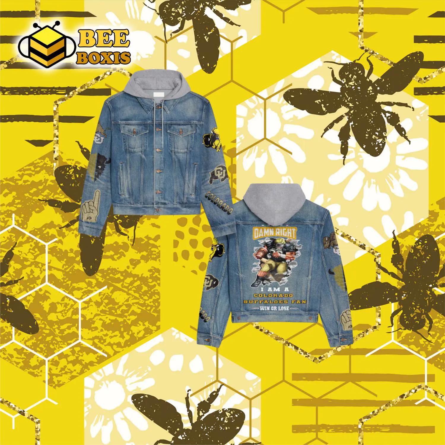 Damn right i am a colorado buffaloes fan win or lose  hooded denim jacket.png