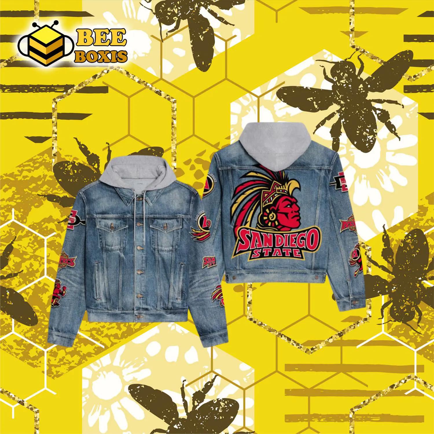 Dandiego state logo design hooded denim jacket.png
