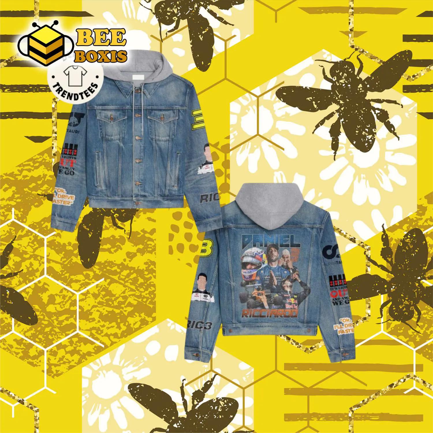 Daniel ricciaroo portrait design hooded denim jacket.png