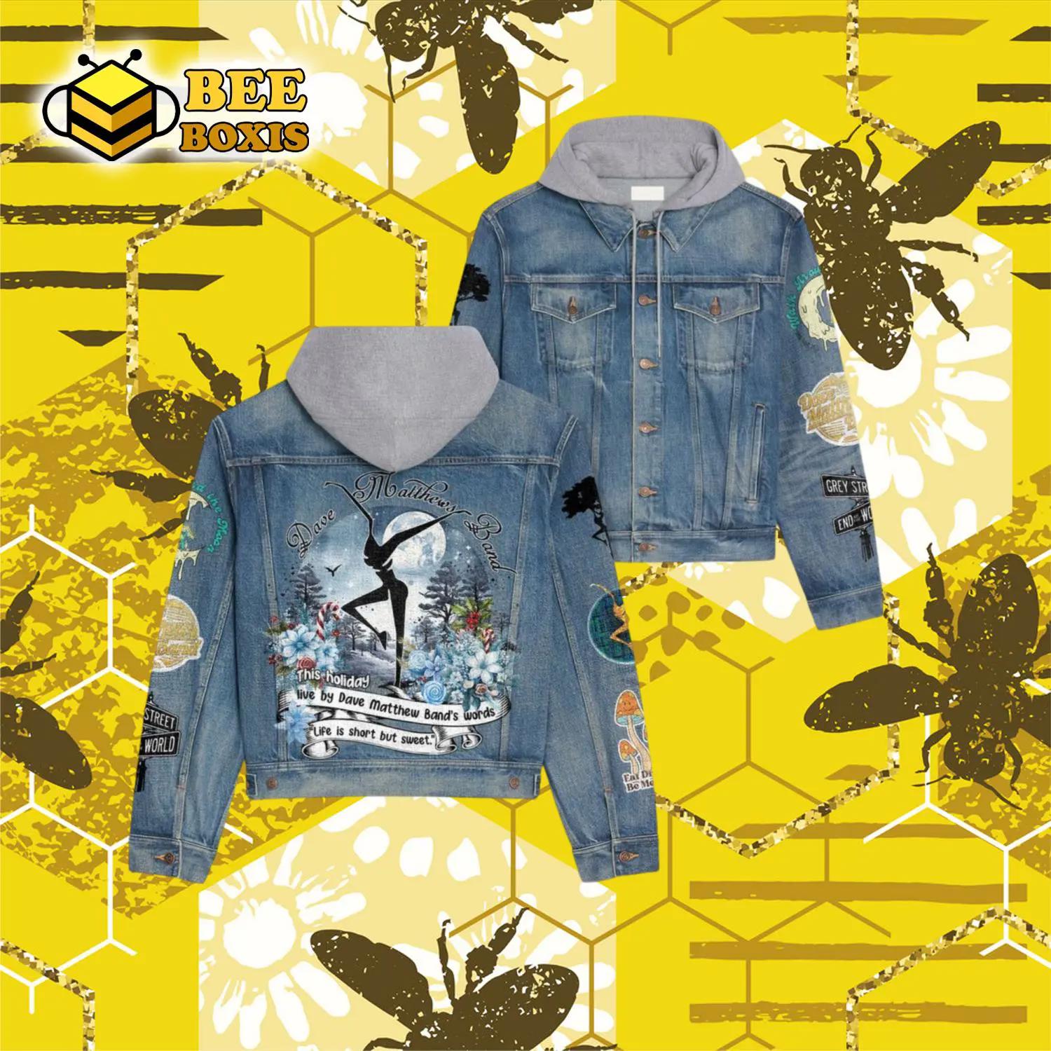 Dave matthew band this holiday flower design hooded denim jacket.png