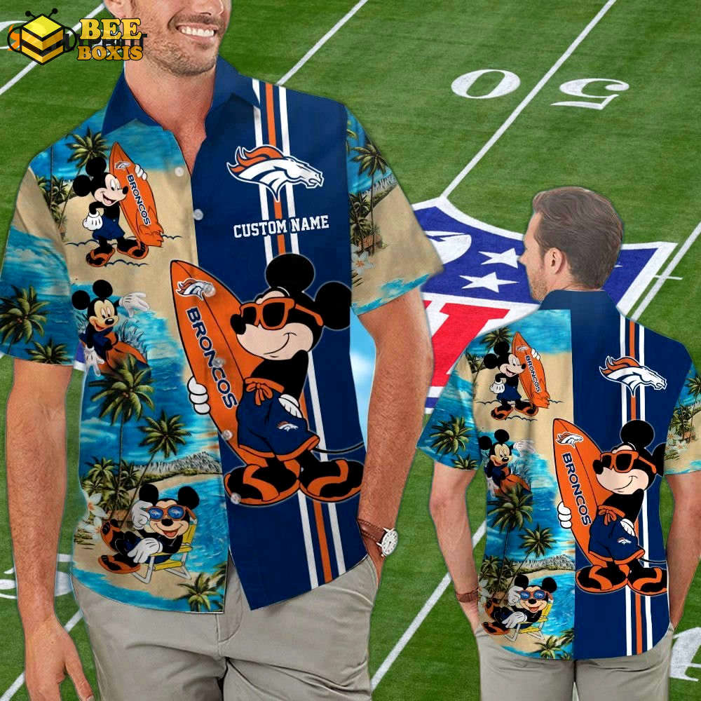 Denver broncos mickey name personalized hawaiian shirt set