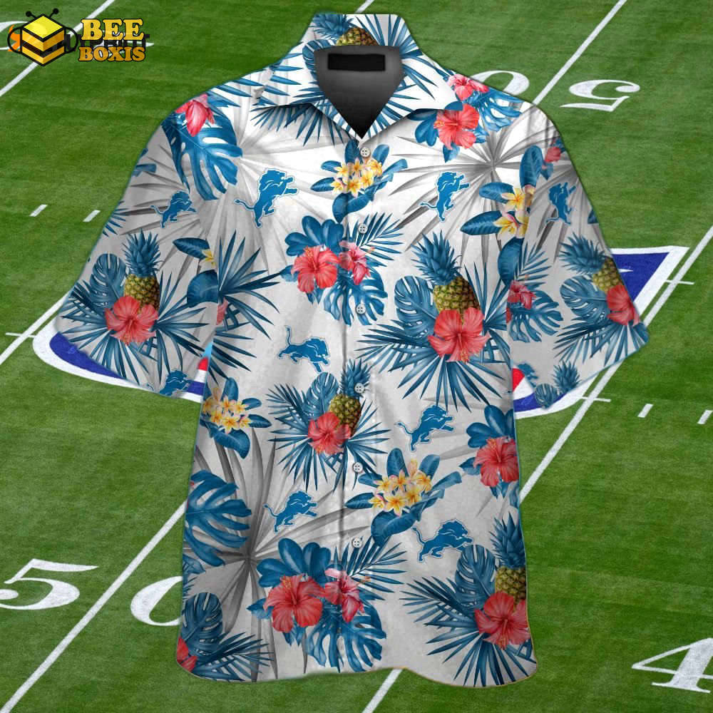 Detroit lions hawaiian shirt set: short sleeve button up tropical aloha for men & women