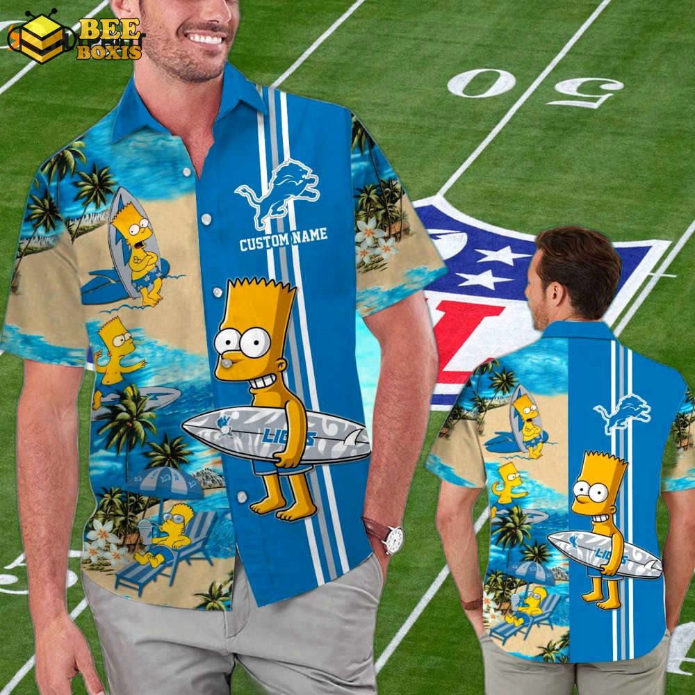 Detroit lions simpsons name personalized hawaiian shirt set short sleeve button-up for men women &
