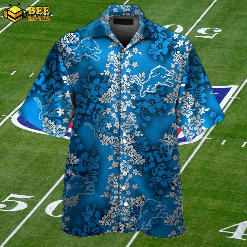 Detroit lions tropical aloha hawaiian shirt set: men & women s short sleeve button up