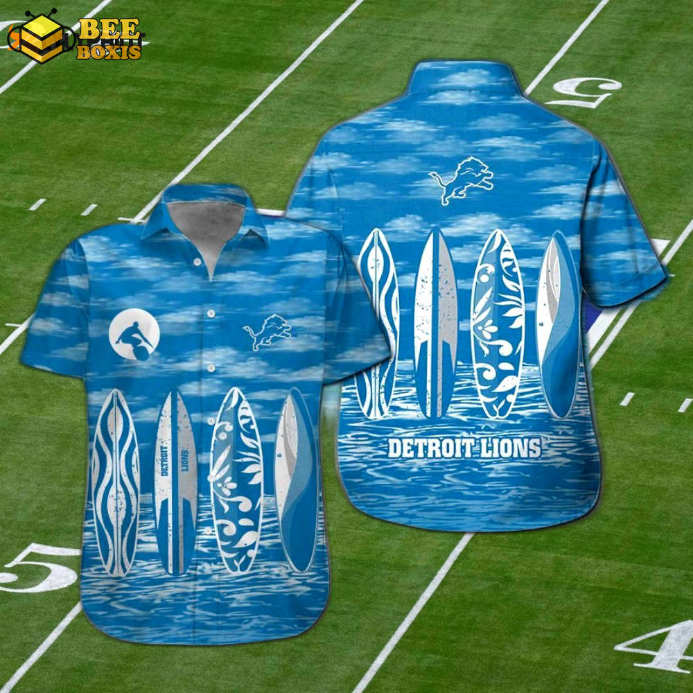 Detroit lions tropical aloha hawaiian shirt set – short sleeve button up for men & women