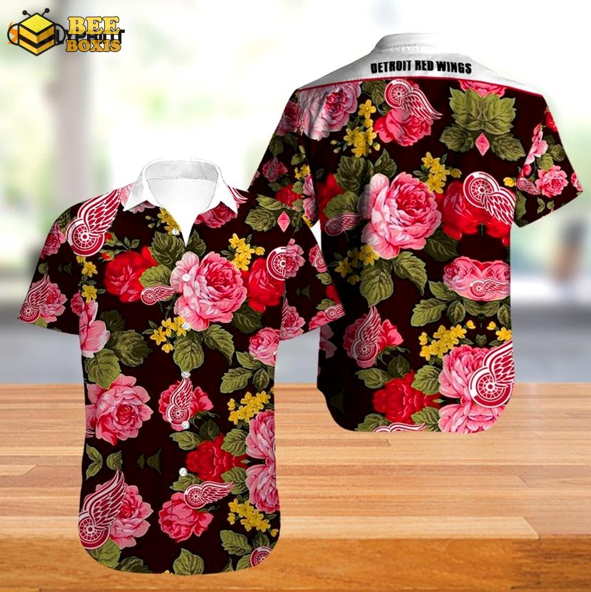 Detroit red wings hawaiian shirt big floral button up