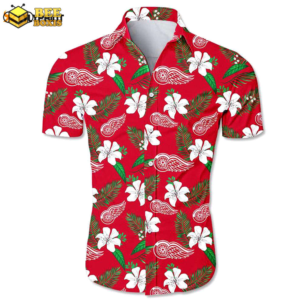 Detroit red wings hawaiian shirt floral button up
