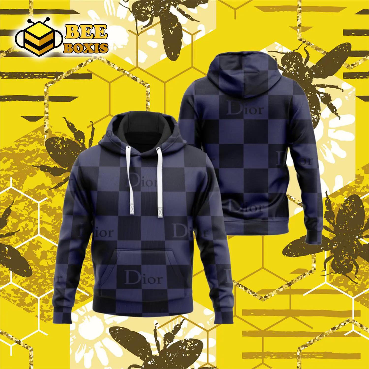 Dior navy black caro pattern fashion luxury brand premium hoodie for men women