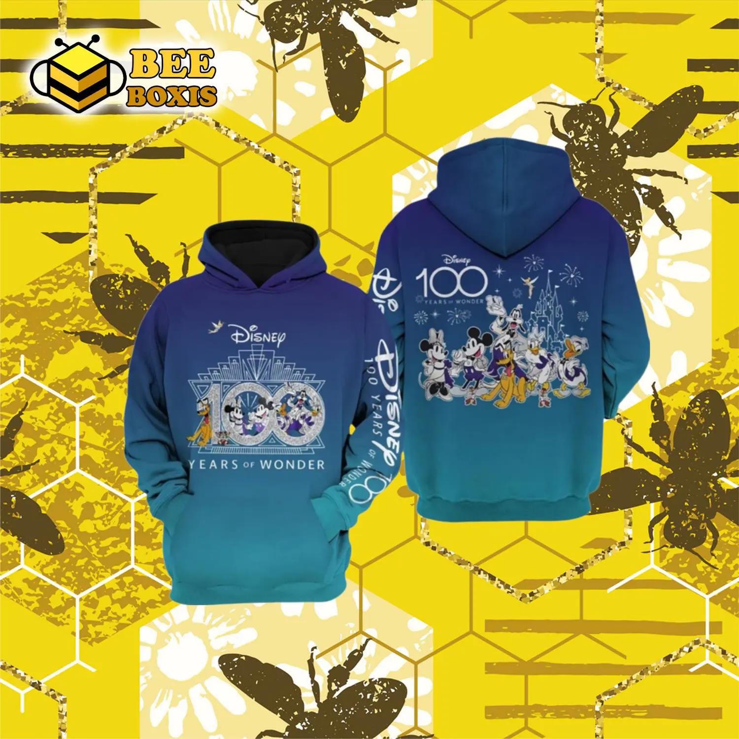Disney 100 years of wonder blue unisex hoodie luxury brand clothing special gift outfit for men women