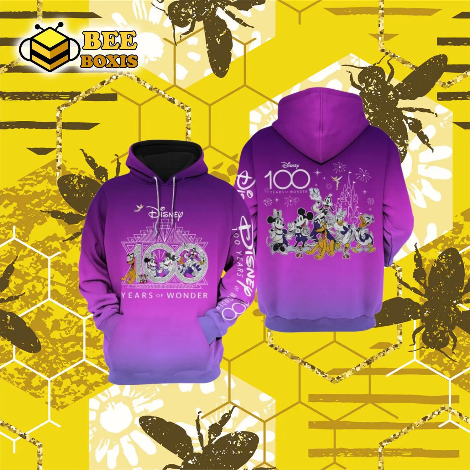 Disney 100 years of wonder purple unisex hoodie luxury brand clothing special gift outfit for men women