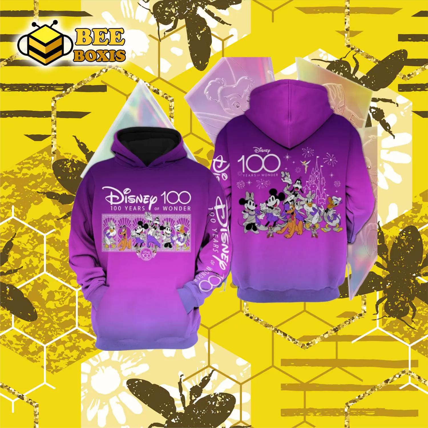 Disney 100 years purple unisex hoodie luxury brand clothing special gift outfit for men women