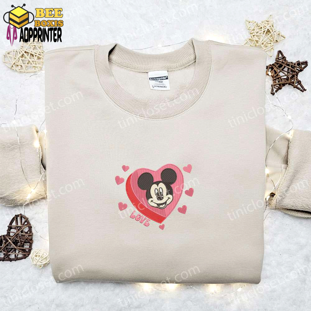 Disney mickey hearts love shirt & characters hoodie: best family gift with embroidery