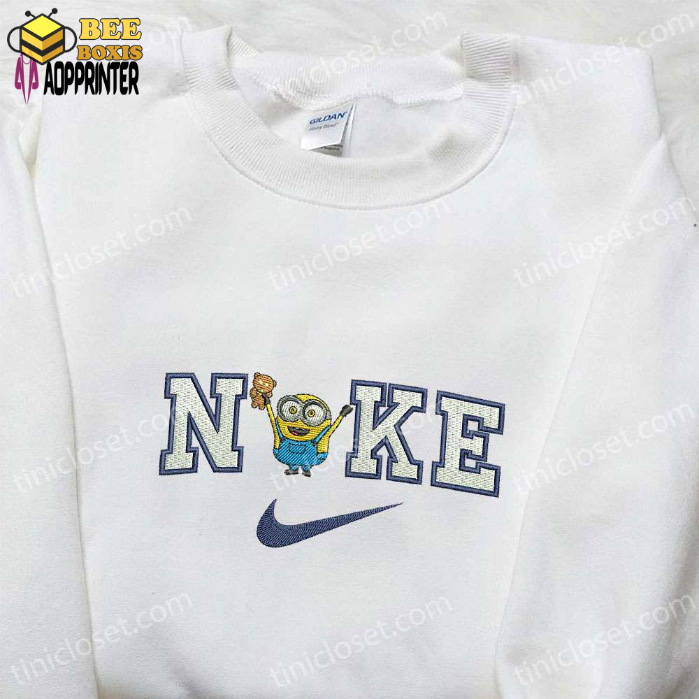 Disney minion bear x nike cartoon embroidered tshirt – nike inspired characters shirt