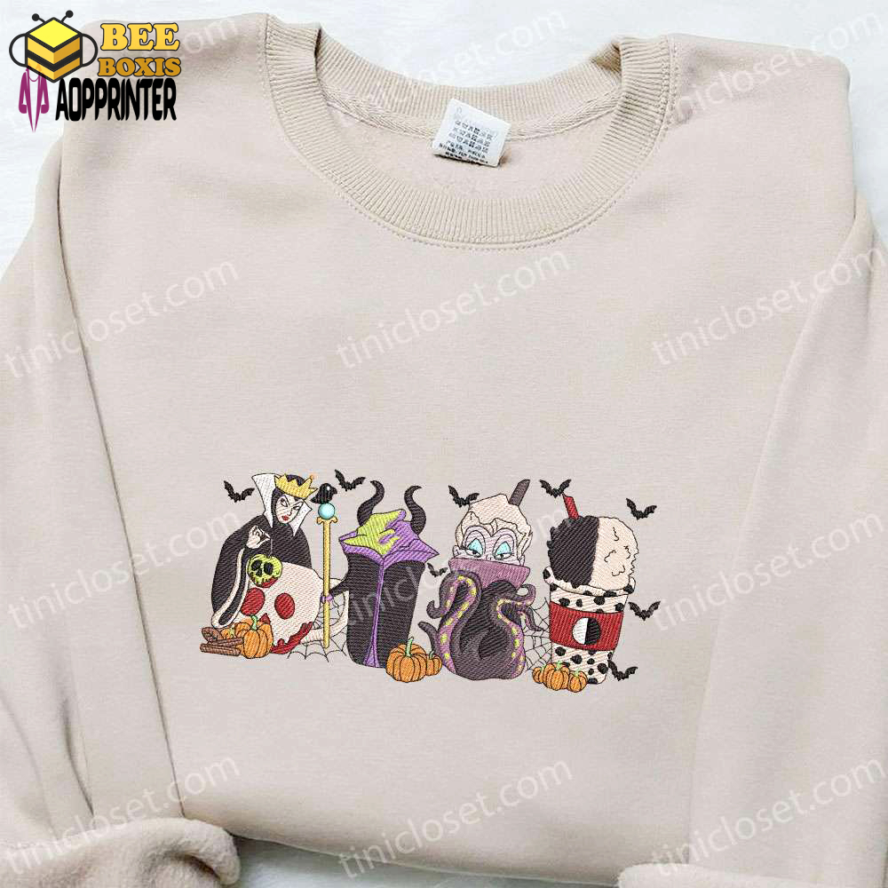 Disney villains fall coffee embroidered sweatshirt & hoodie: best halloween gift ideas