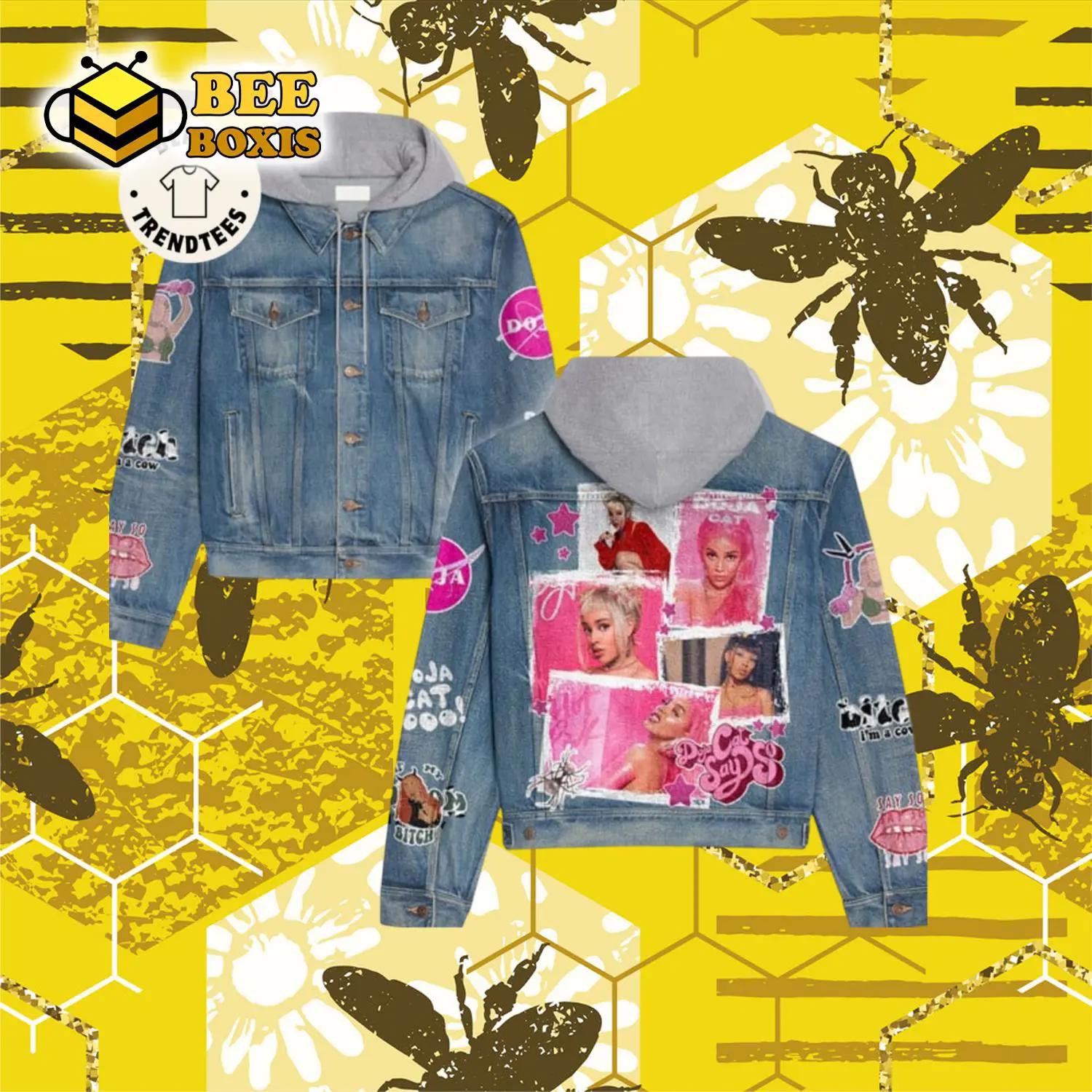 Doja cat say so portrait pink design hooded denim jacket.png