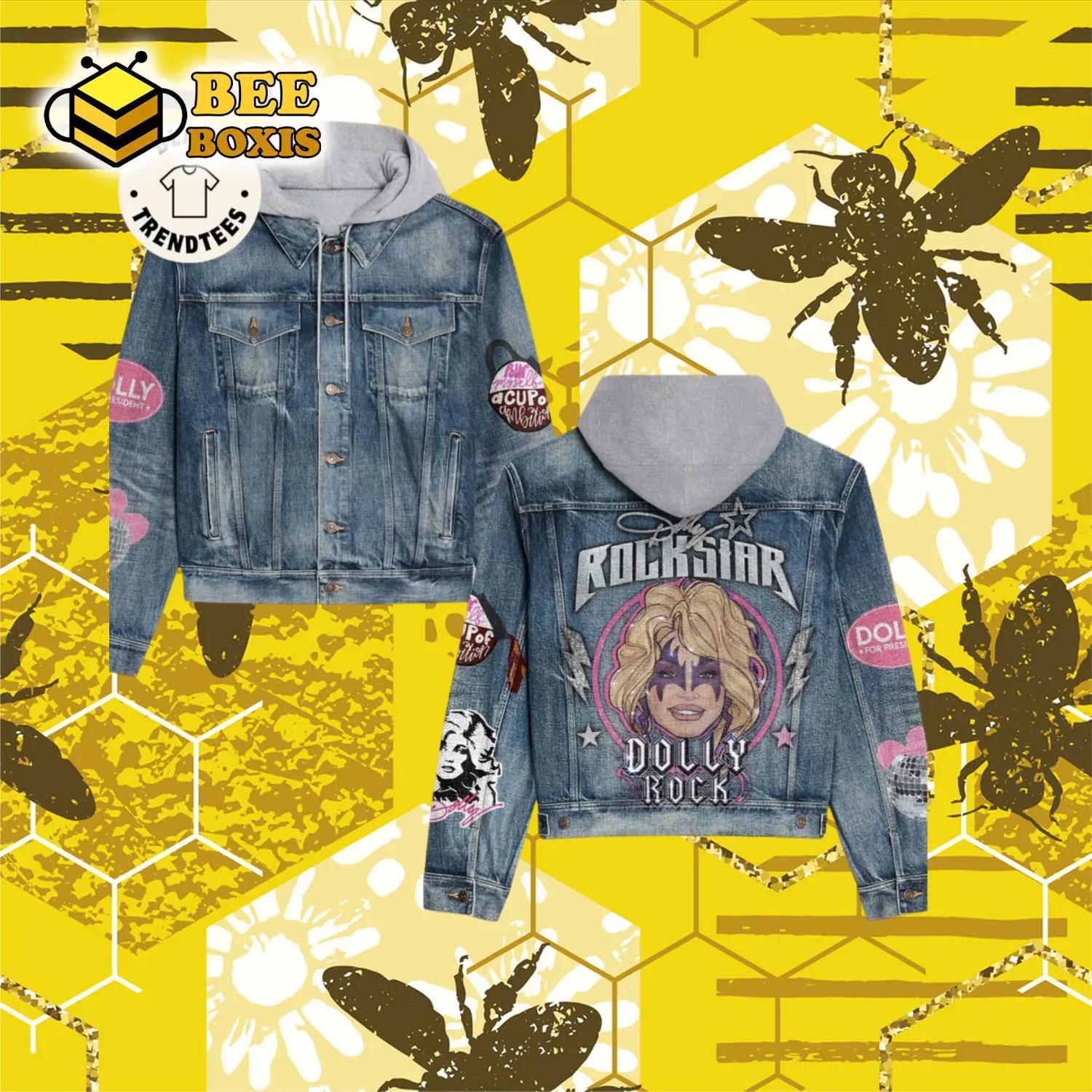 Dooly rock rock star portrait design hooded denim jacket.png