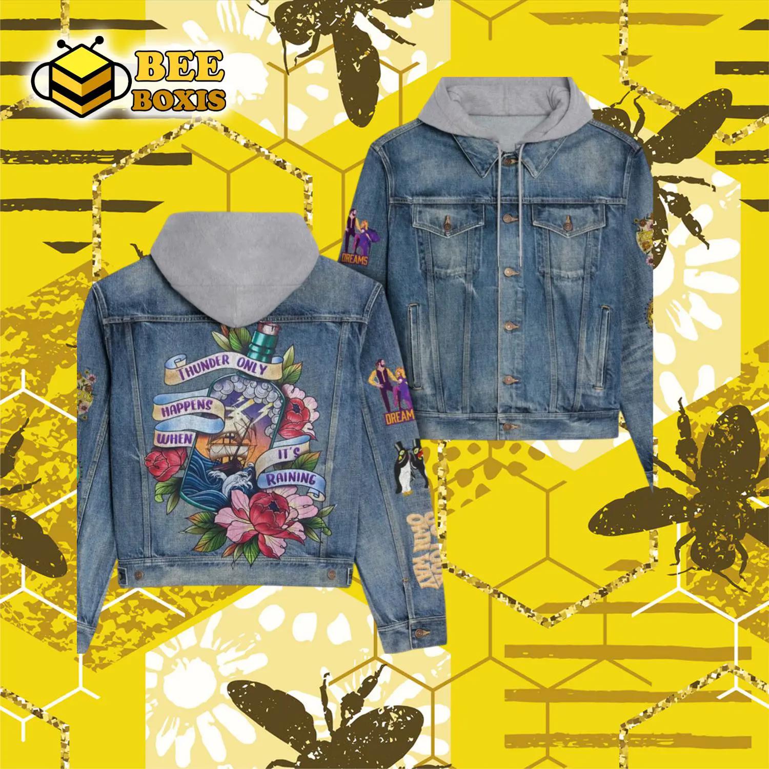 Dream thunder only its raining flower design hooded denim jacket.png
