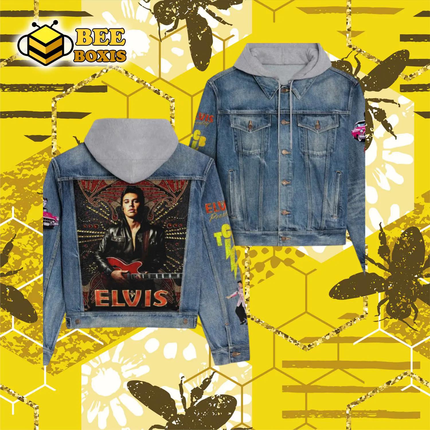 Elvis presley singer american portrait design hooded denim jacket.png