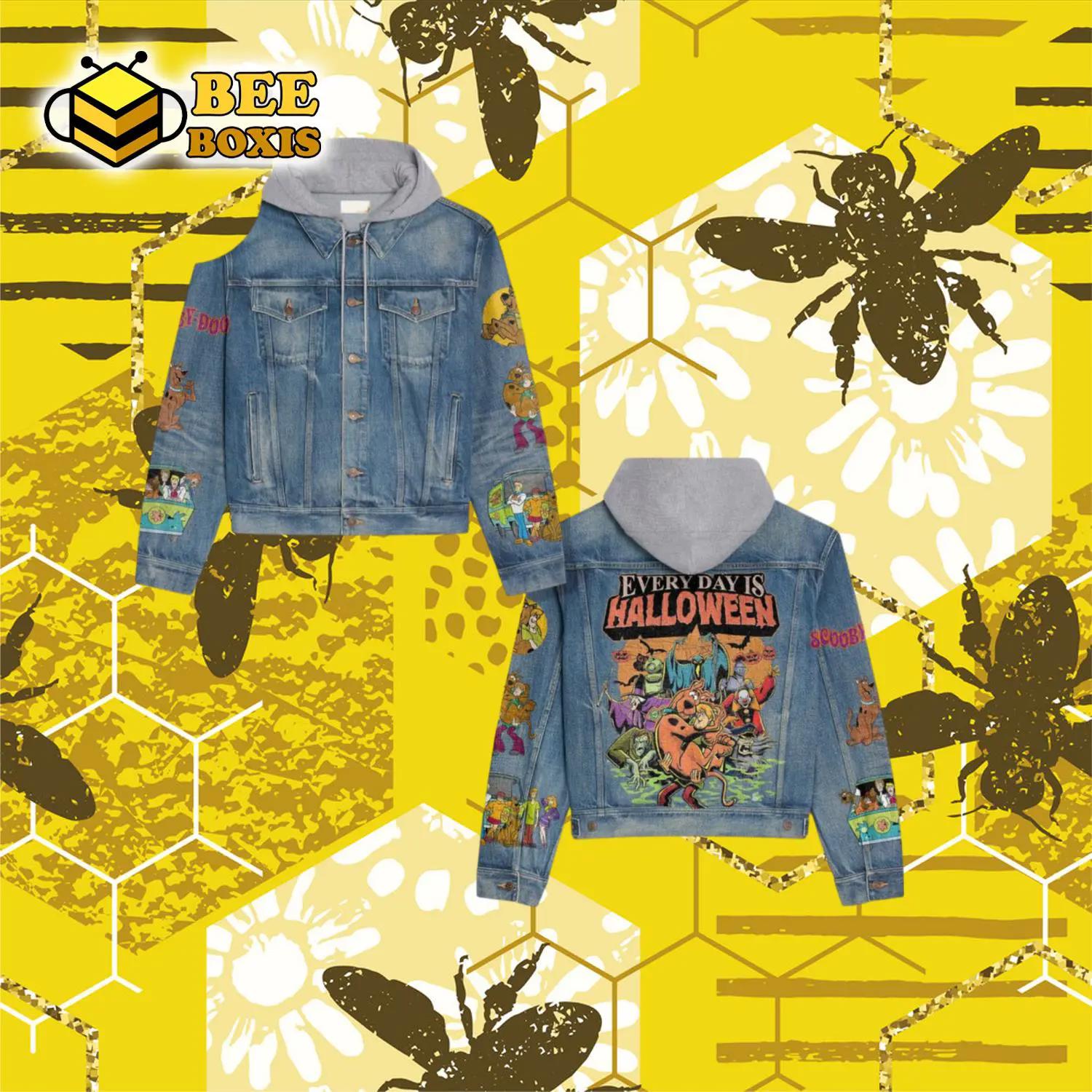 Everyday is halloween scooby design hooded denim jacket.png