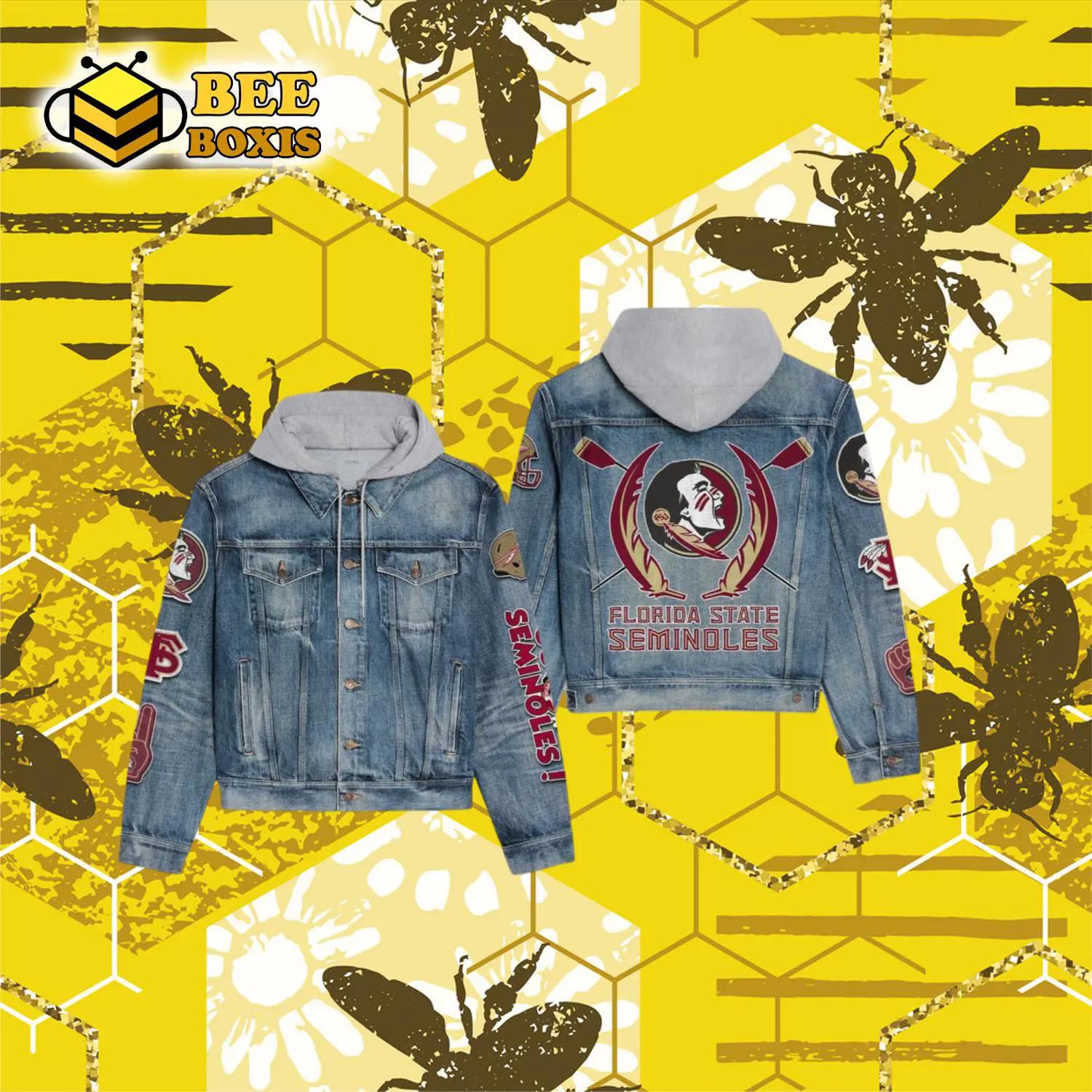 Florida state seminoles logo design hooded denim jacket.png