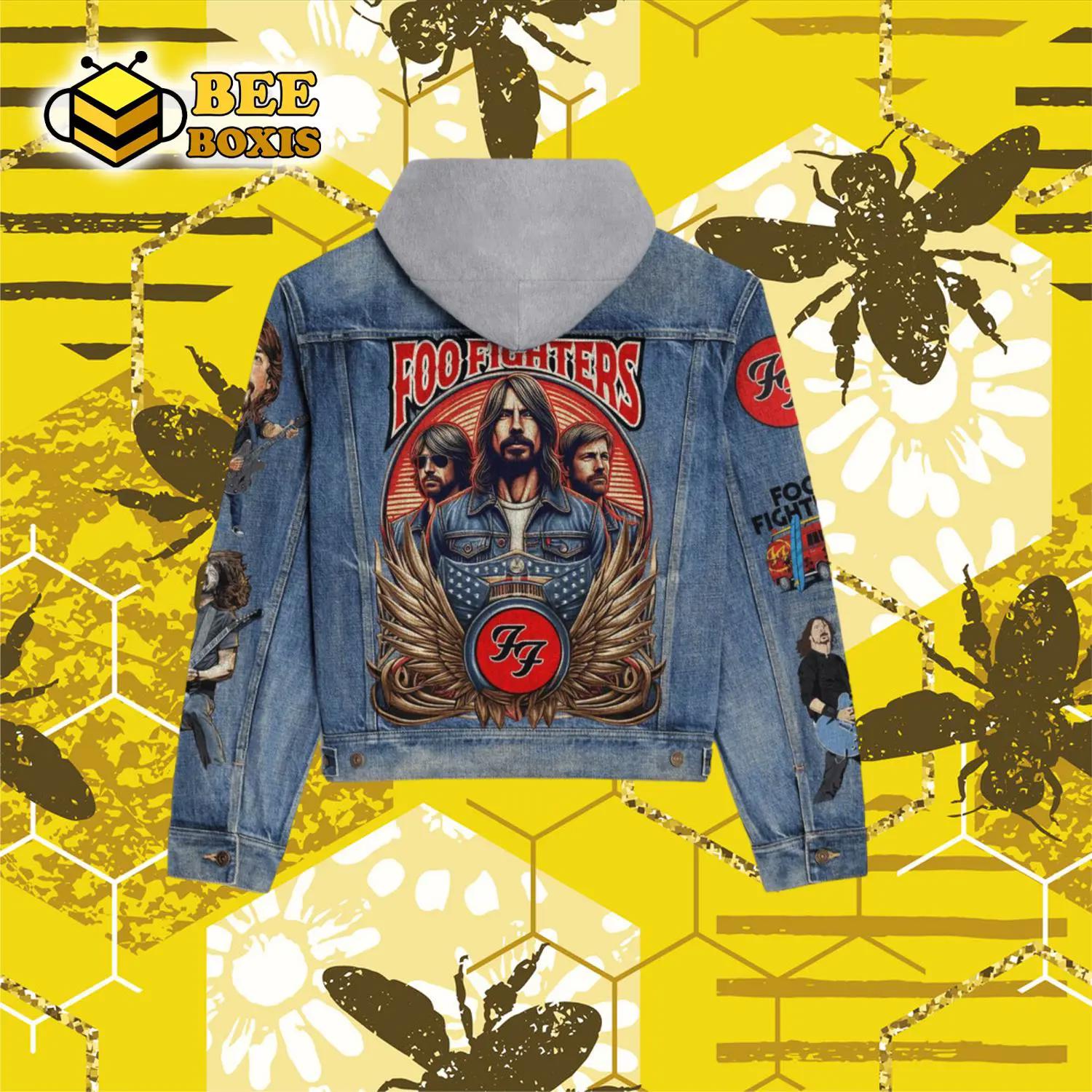 Foo fighters portrait design hooded denim jacket.png