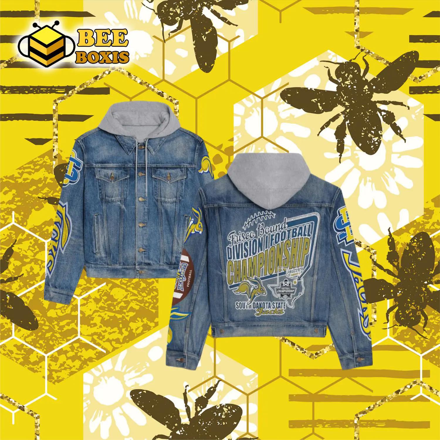 Frisco bound division football championship south dakota state jacks hooded denim jacket.png