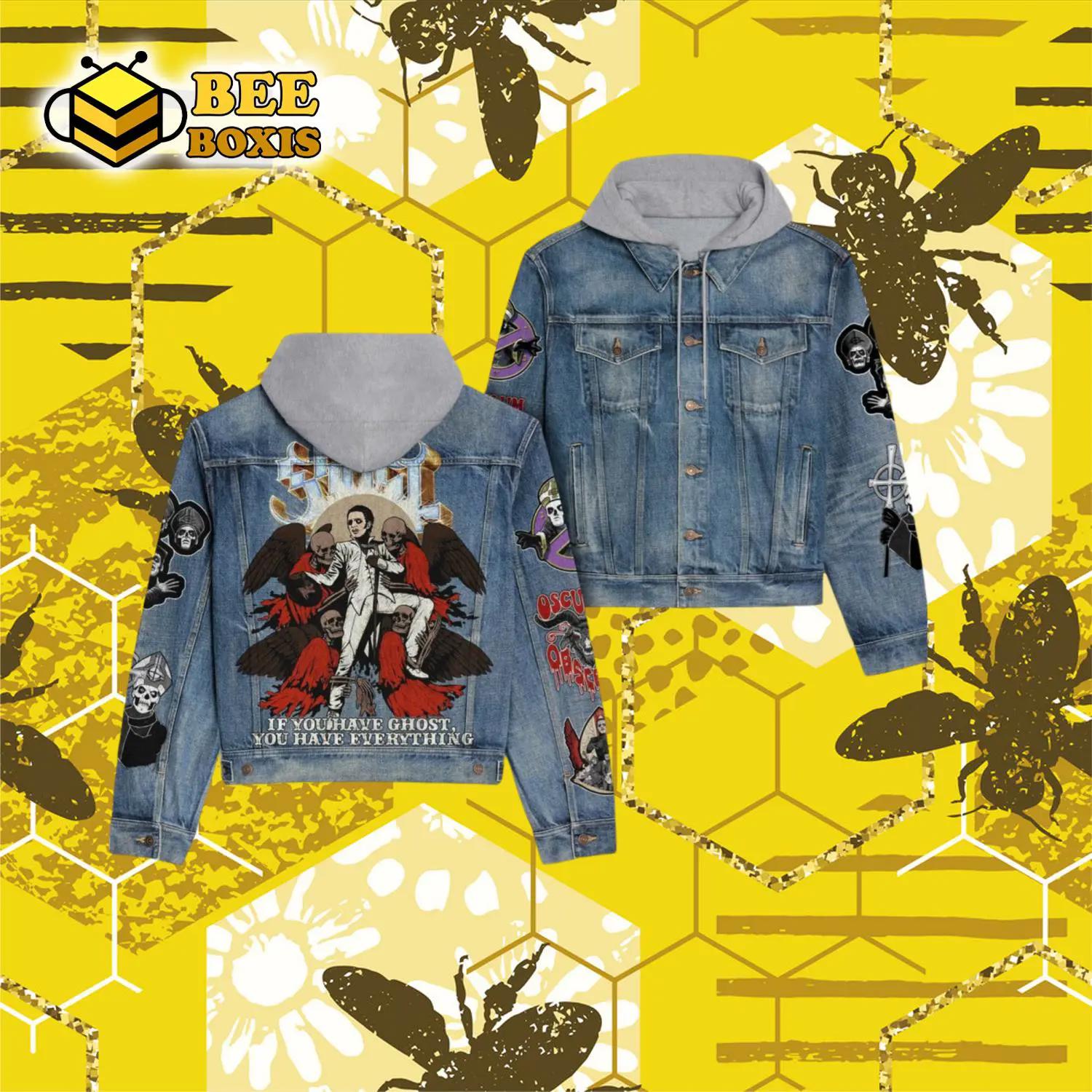 Ghost – if you have ghosts lyrics skull design hooded denim jacket.png
