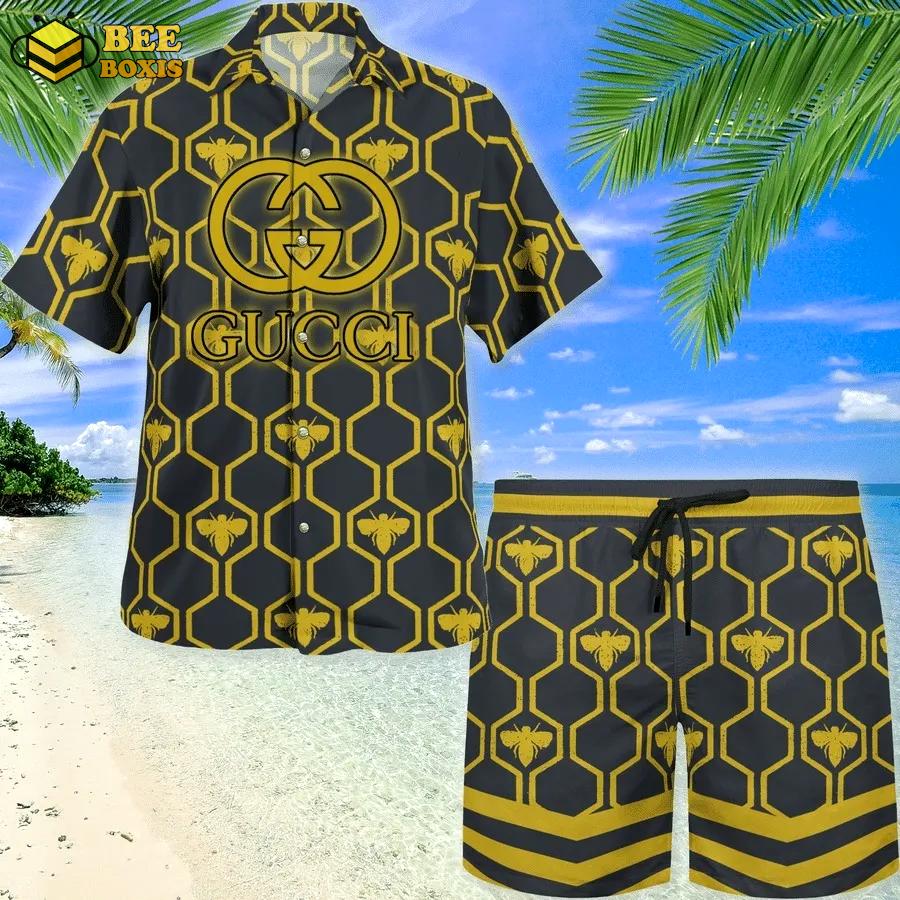Gucci bee black hawaii set luxury brand fashion for men