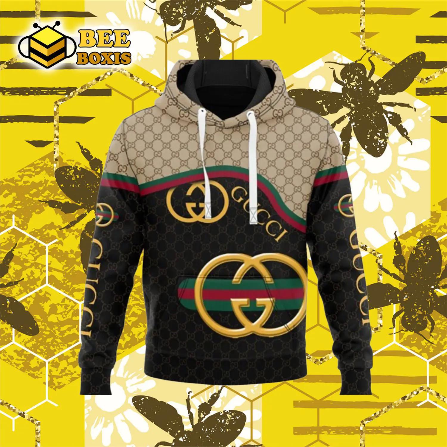 Gucci black beige golden logo fashion luxury brand hoodie for men women