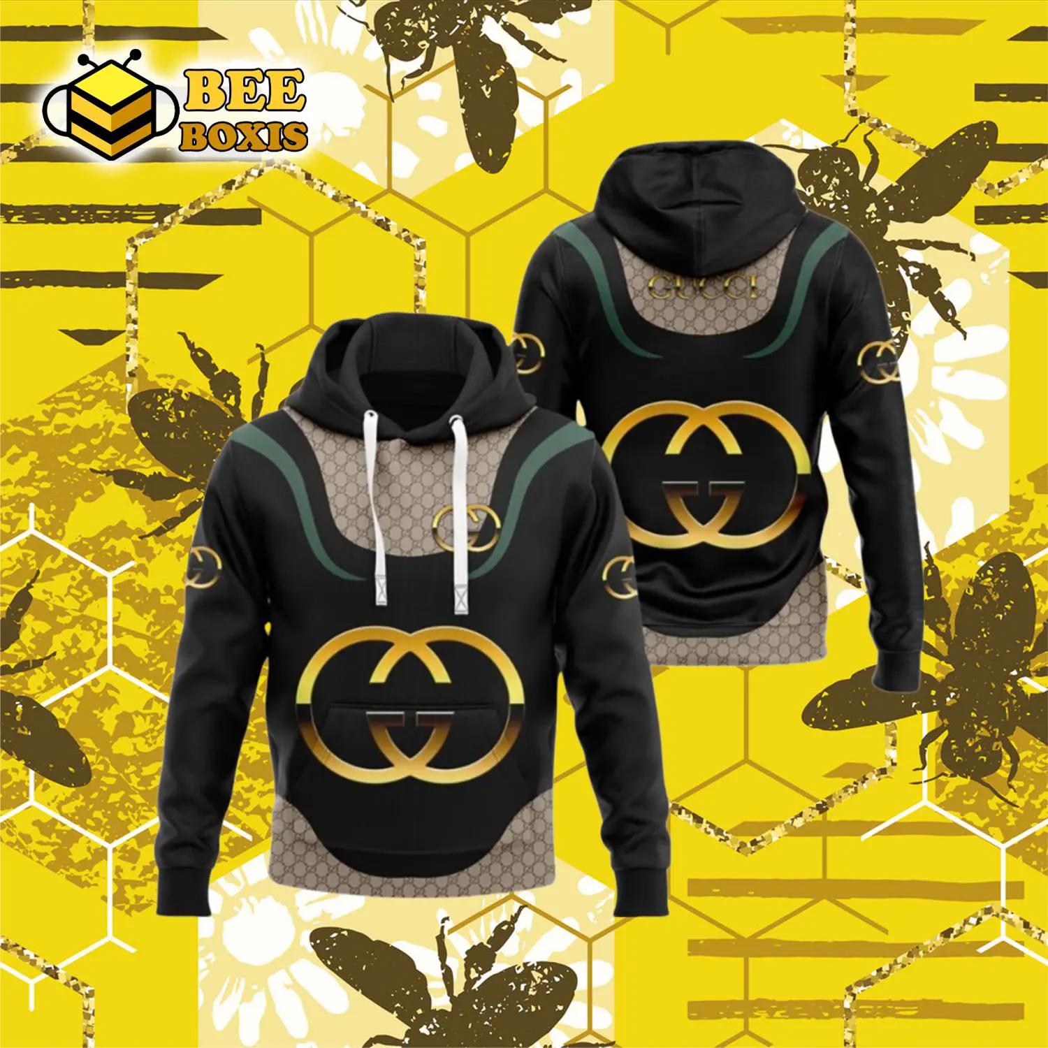 Gucci black golden logo luxury brand premium hoodie for men women