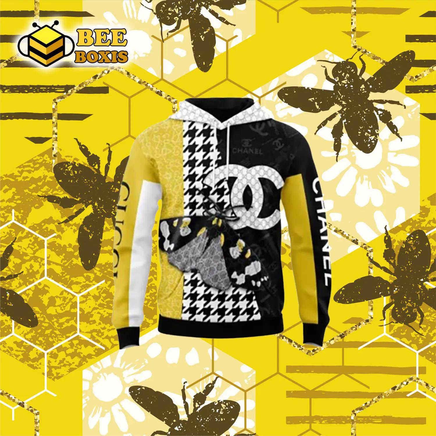 Gucci chanel butterfly yellow black unisex hoodie outfit for men women luxury brand clothing