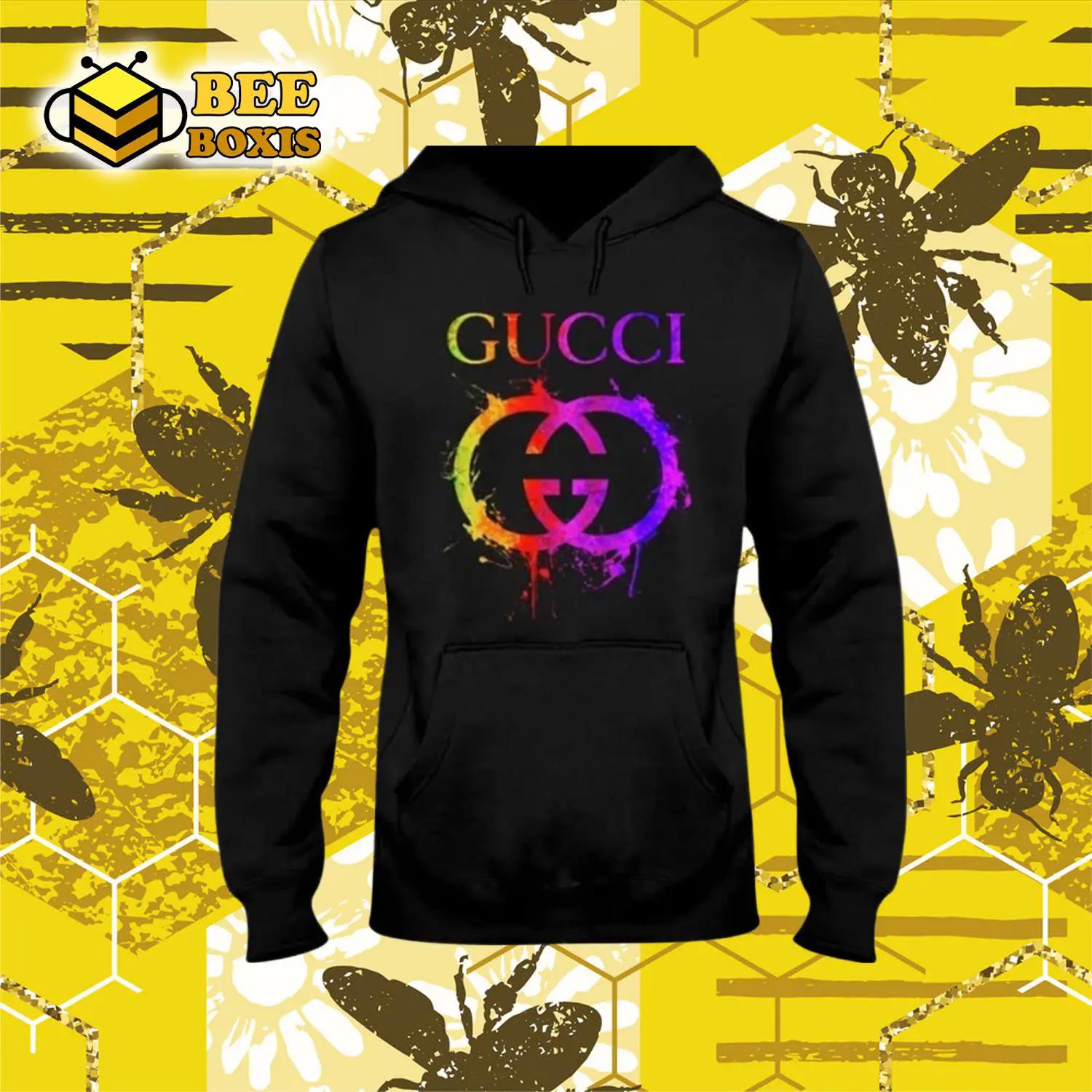Gucci colorful logo black unisex hoodie outfit for men women luxury brand clothing special gift