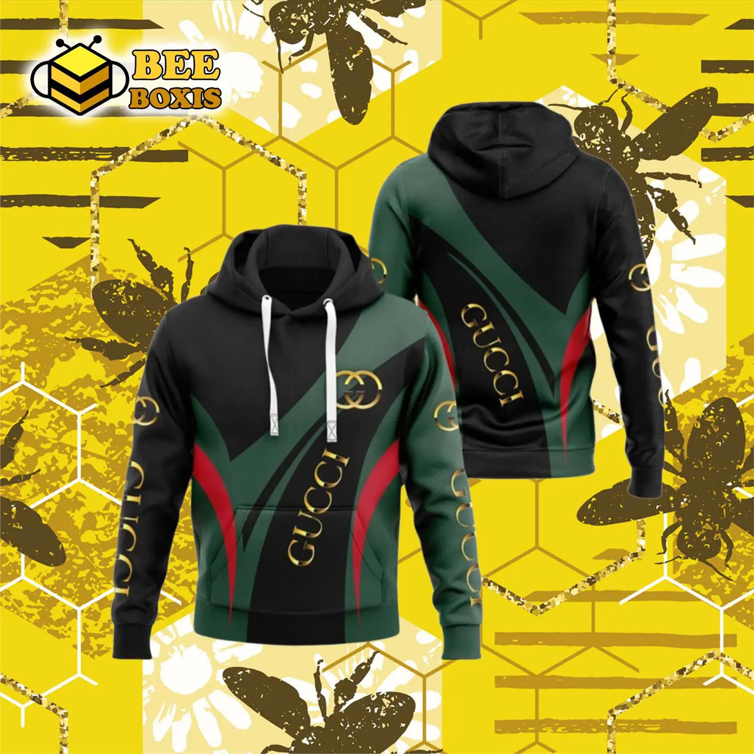 Gucci dark green golden logo luxury brand premium hoodie for men women