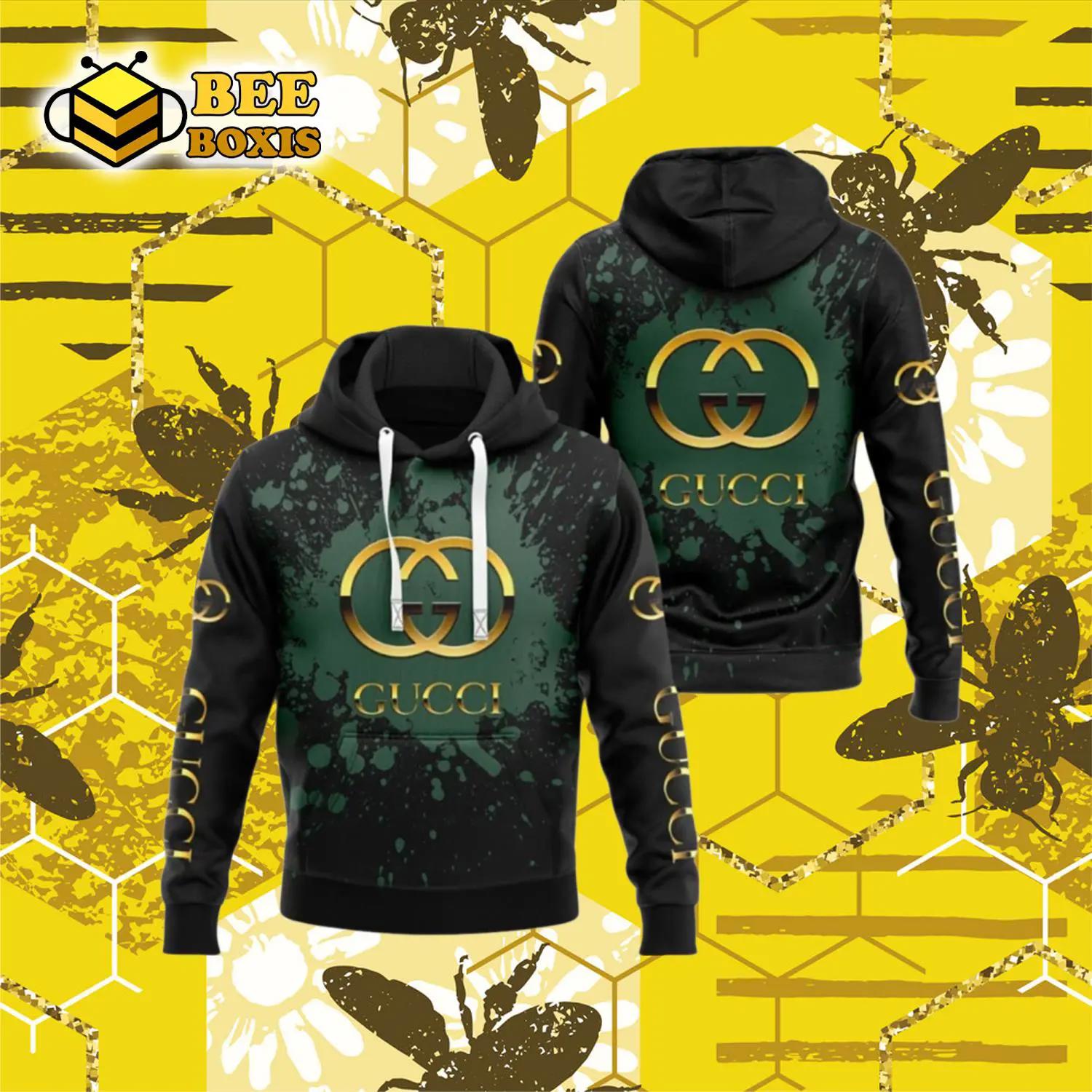 Gucci dirty dark green golden logo luxury brand premium hoodie for men women