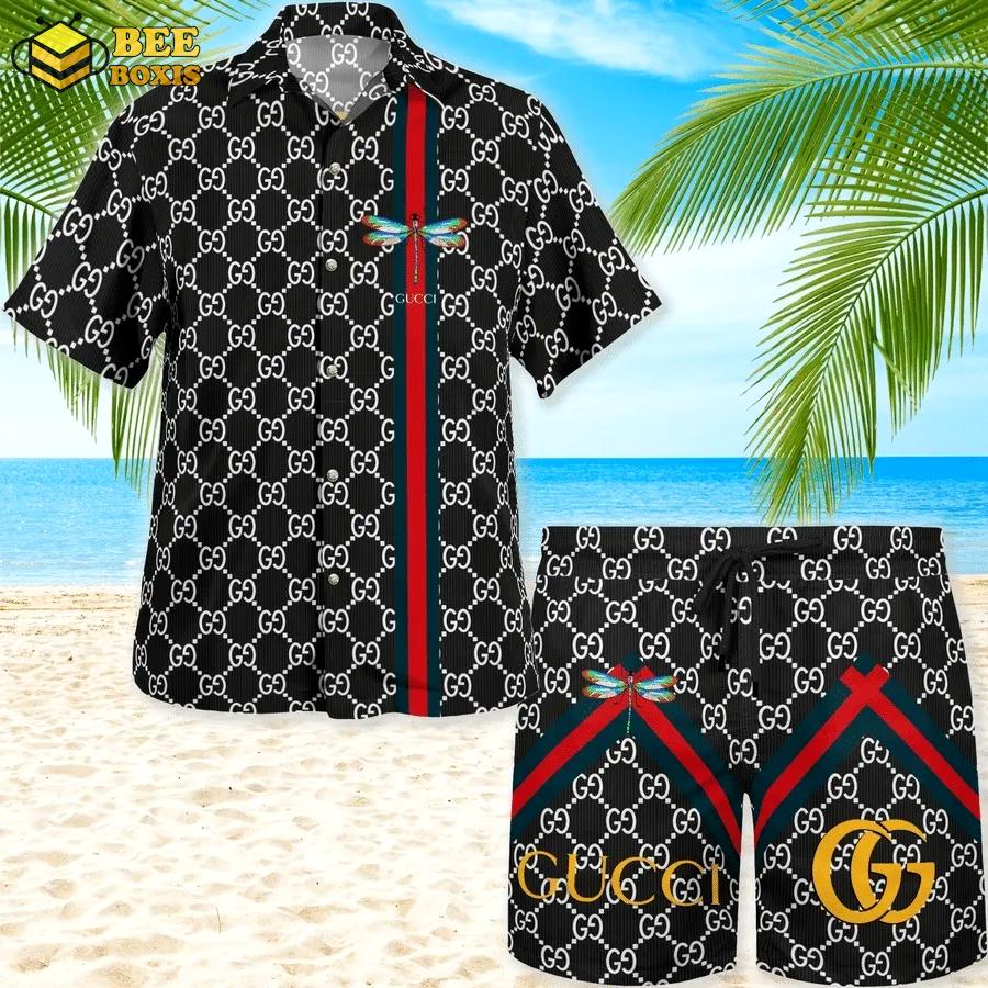 Gucci dragonfly black hawaii set luxury brand fashion for men
