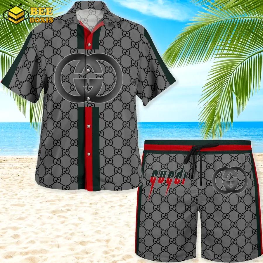Gucci grey premium hawaii set luxury brand fashion for men