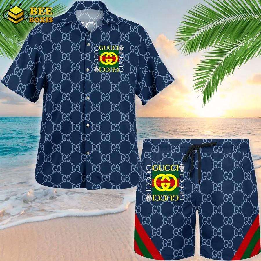 Gucci navy premium hawaii set luxury brand fashion for men
