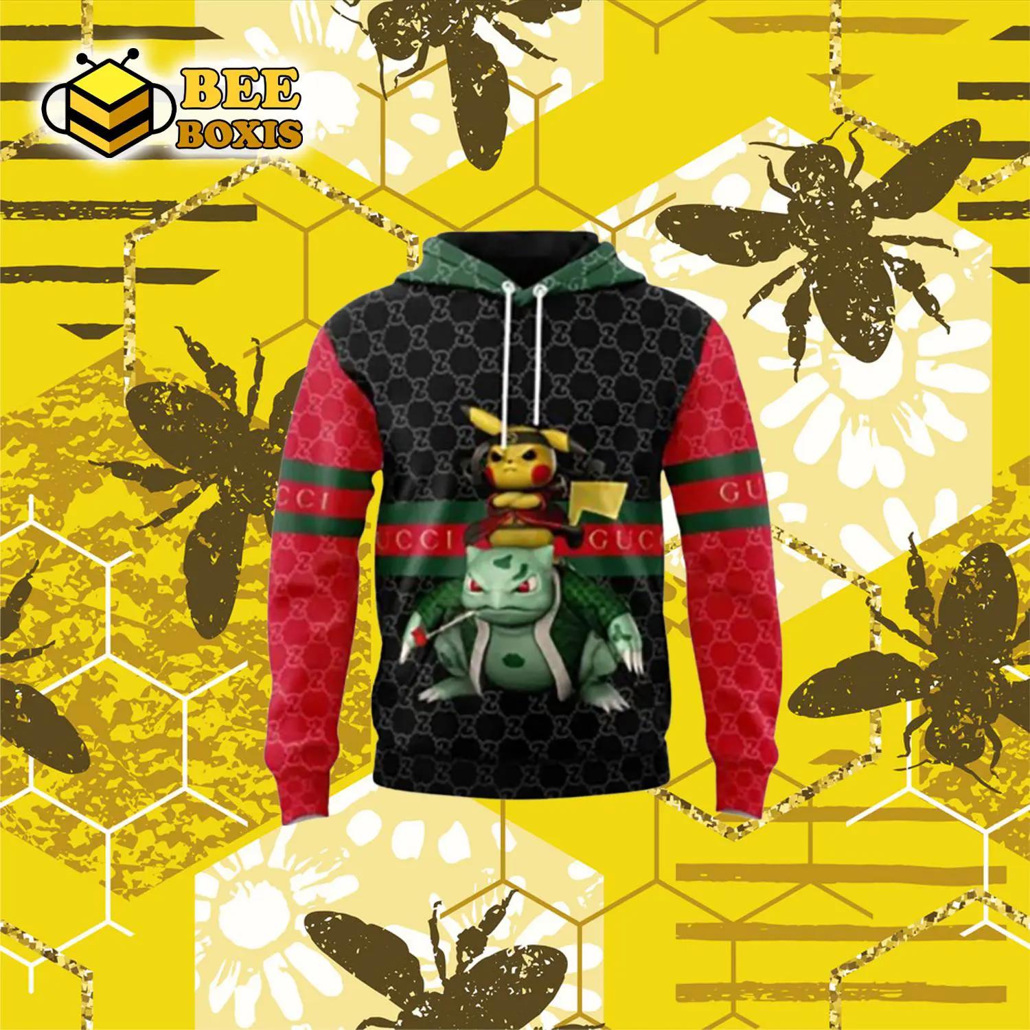 Gucci pokemon golden logo red black unisex hoodie luxury brand clothing special gift outfit for men women