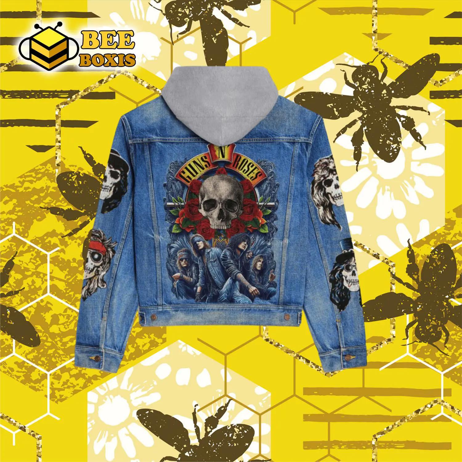 Guns n roses skull design hooded denim jacket.png