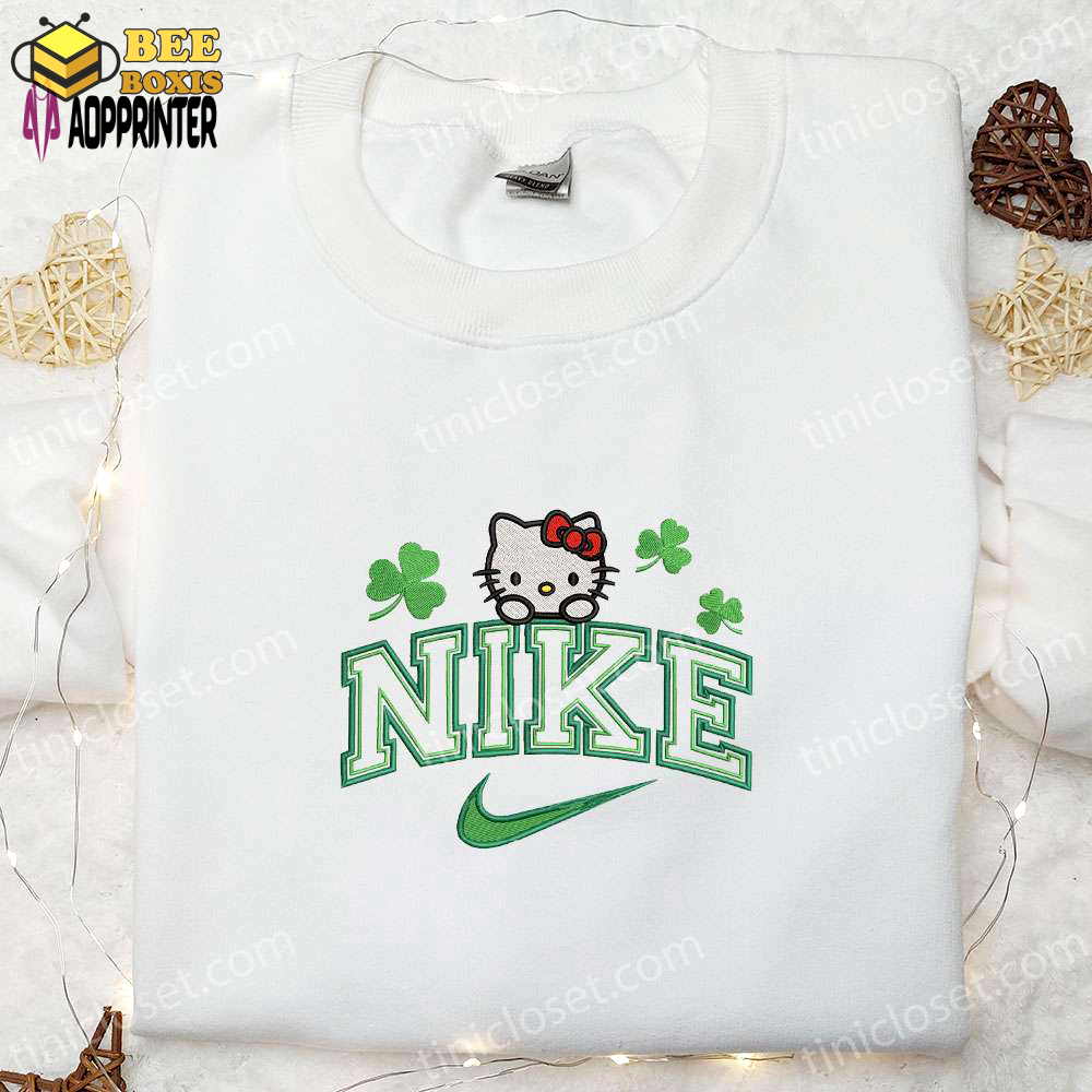 Hello kitty shamrock x nike embroidered shirt & anime hoodie – best saint patrick’s day gift idea