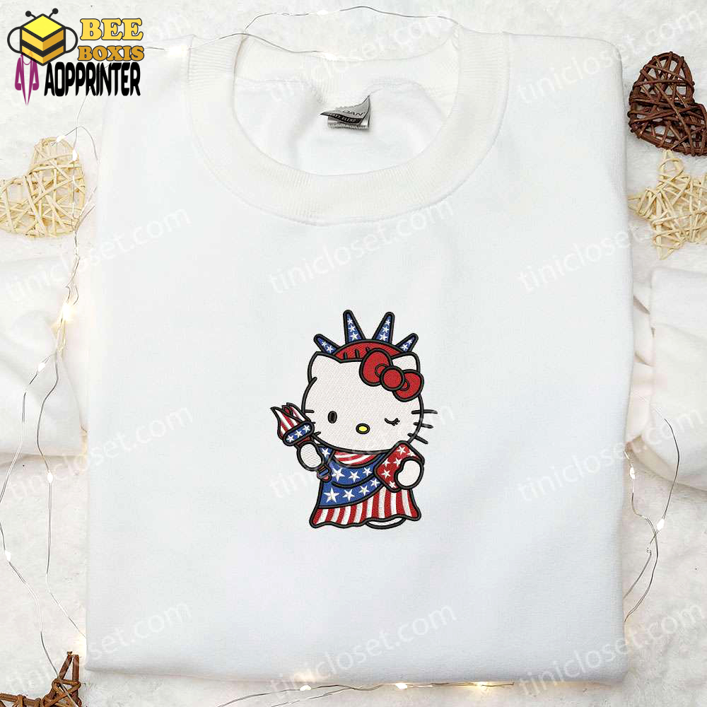 Hello kitty statue of liberty embroidered shirt: cute & patriotic tee for hello kitty fans!