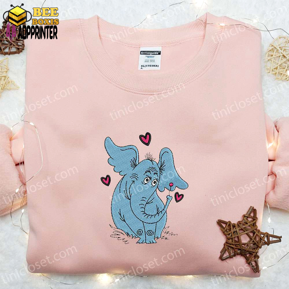 Horton the elephant hearts embroidered shirt & dr seuss cartoon hoodie: perfect gift idea