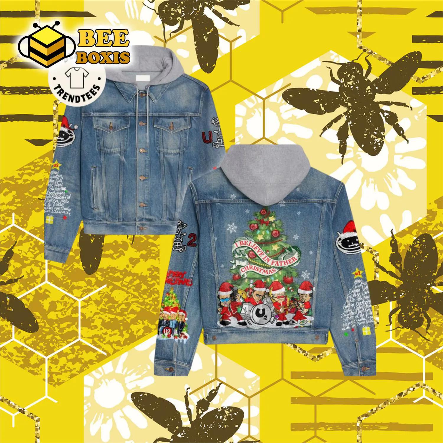 I believe in father christmas design hooded denim jacket.png