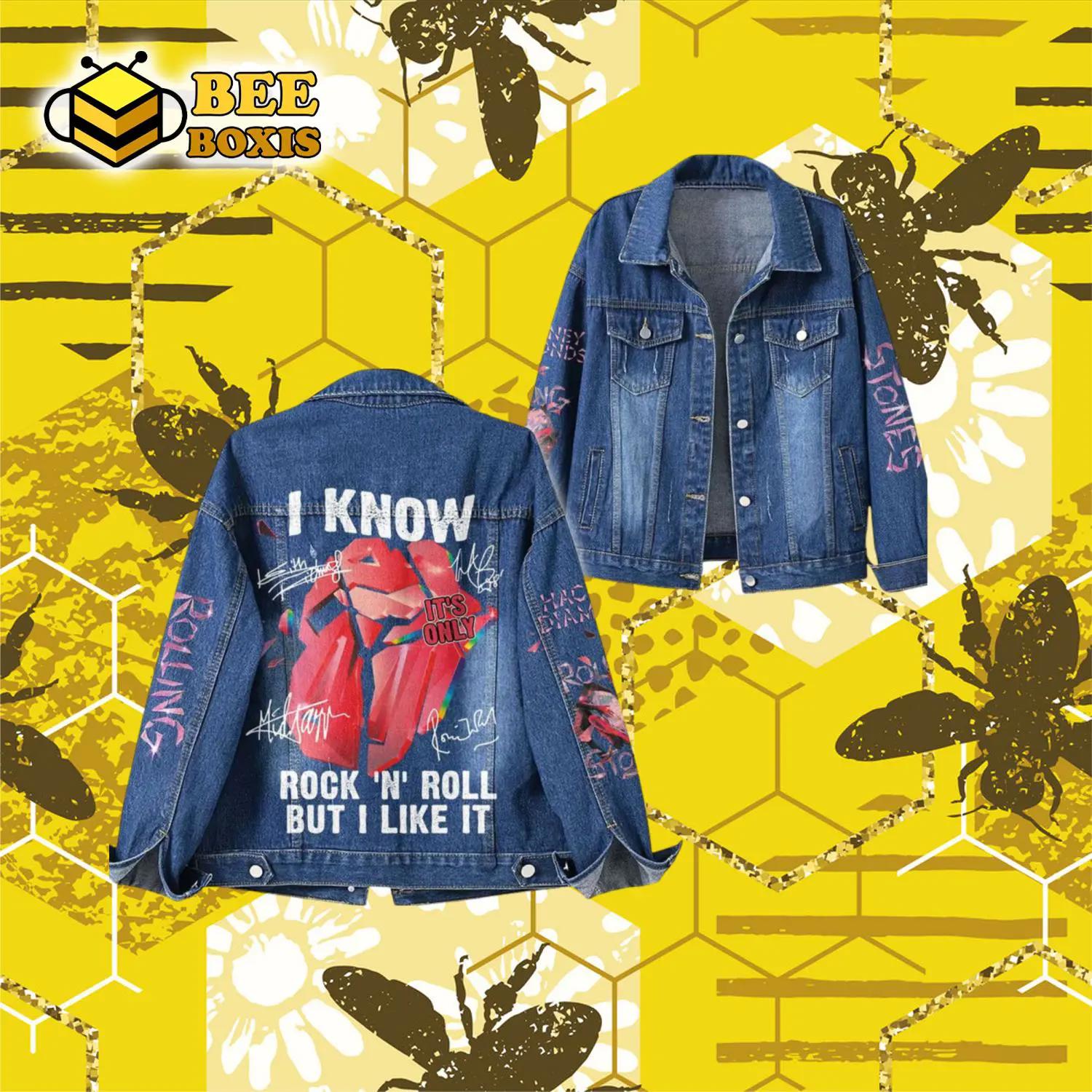 I know rock n roll but i like it stones hooded denim jacket.png