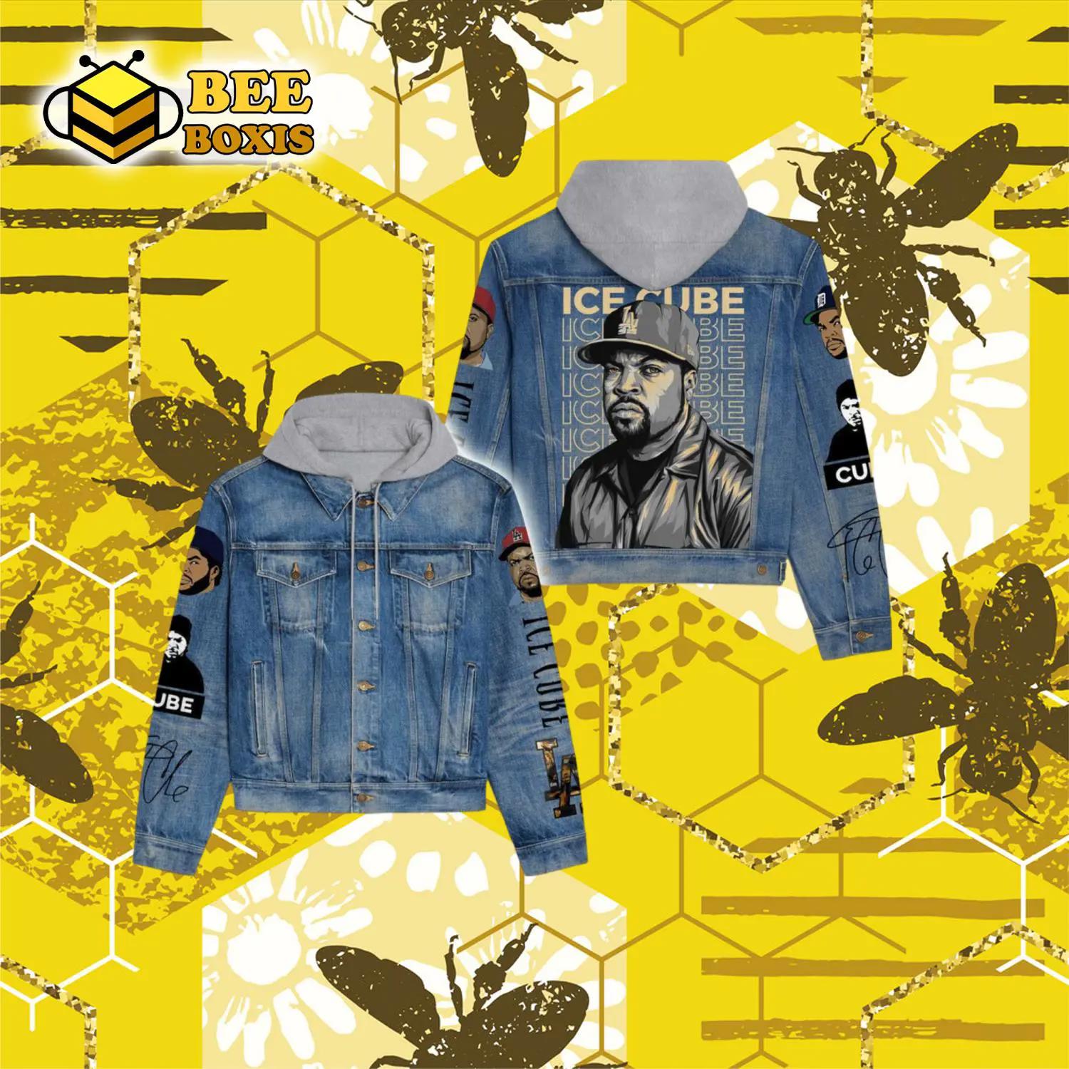 Ice cube portrait design hooded denim jacket.png
